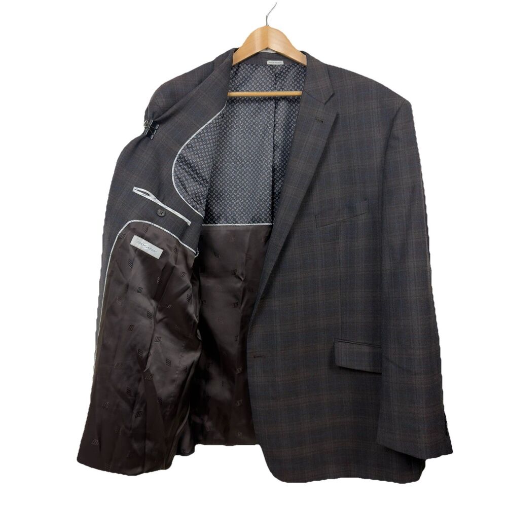 Joseph Abboud Blazer Sports Coat Men’s 56L Brown,Blue Plaid Wool Polyester Blend